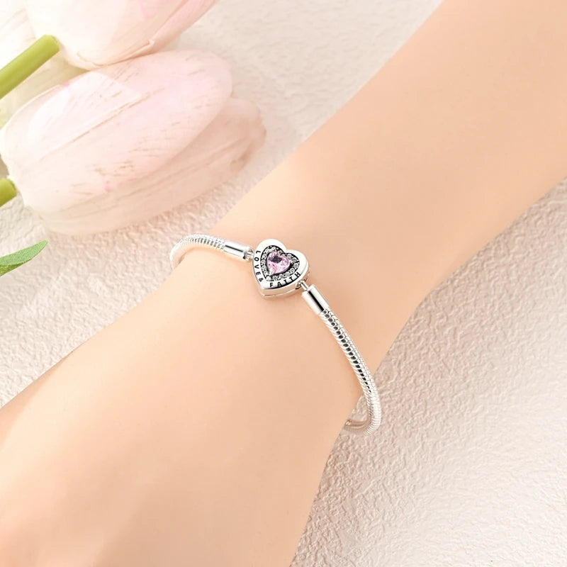 Original 925 Sterling Silver Bracelets 17-20CM Love Heart Flowers Butterfly Charms Beads Bracelet For Women Fashion Jewelry Gift