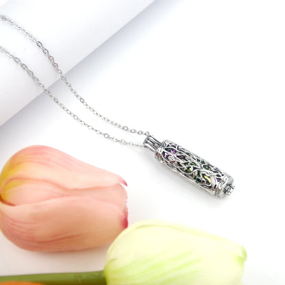Cylinder Urn Necklace for Ashes Tree of Life Cremation Jewelry Hollow Cylinder Vial Pendant Necklace Memorail Ashes Lockets