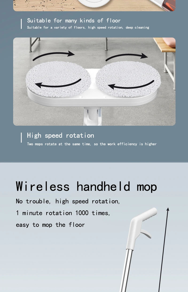 Wireless Electric Spin Mop Cleaner Automatic 2 in 1 Wet & Dry Home Cleaner Car Glass Ceiling Door Windows Floor Scrubber Machine