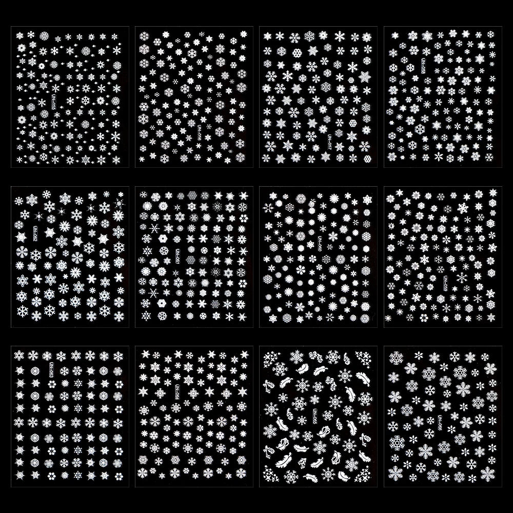 30 Sheets Christmas Nail Art Stickers Self Adhesive 3D White Snowflake Nail Decals Xmas Nail Supplies Christmas Manicure Sliders