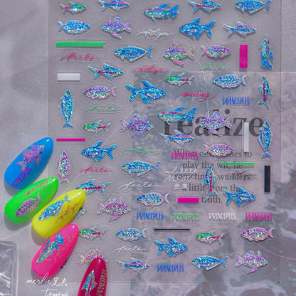 Ocean Shell Starfish Shell Conch Whale Dolphin Seahorse Coconut Tree Water Bubbles Self Adhesive Nail Art Sticker Manicure Decal