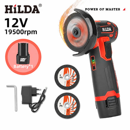 HILDA 12V Mini 3 Inch Brushless Electric Angle Grinder Micro Lithium-ion Polisher Diamond Cutting And Grinding Machine Men Gift