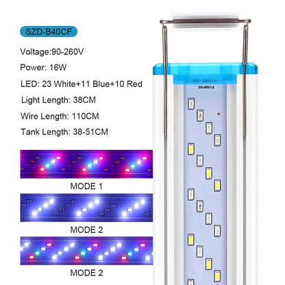 Extensible Waterproof Clip on Lamp For Fish Tank Super Slim Fish Tank Aquatic Plant Grow Aquarium LED Light 18-58cm 220V