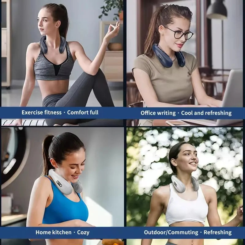 New Portable Neck Fan 5200mAh Neck Air Conditioner Rechargeable Semiconductor Cooling Fan Outdoor Personal Fan Wearable Cooler