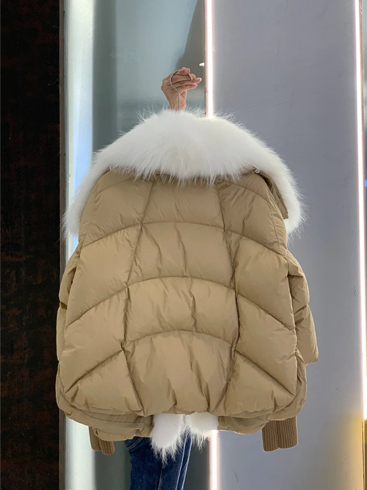 2024 Winter Women Warm Coat Oversized Real Fox Fur Collar Thick Luxury Outerwear New Fashion 90% Goose Down Jacket