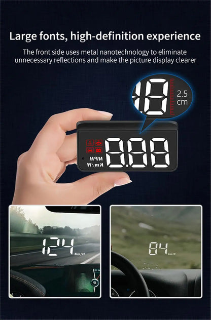 M3 HUD Obd2 Display On-board Computer Car Head-up display Windshield Big Font projection E-OBD and GPS Suitable for All Cars M1