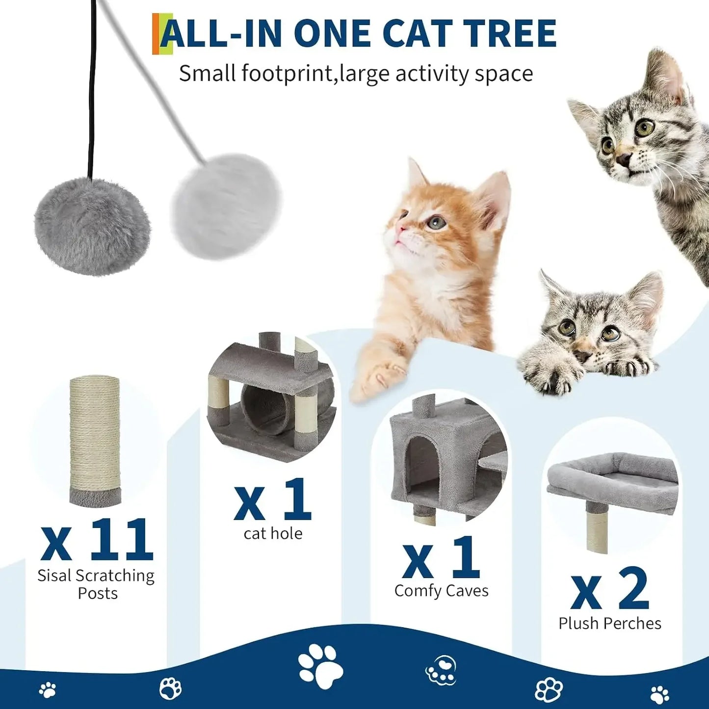 Garvee XXL Sturdy Large Cat Tree for Big Cats, Cat Tower with 11 Sisal Scratching Posts, Spacious Rest Platform, Cozy Hammock, Private Cat Condo and Hanging Toys