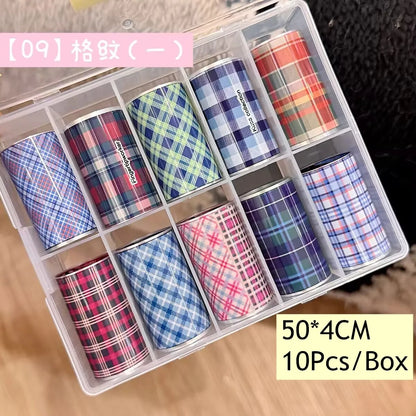10Rolls Plaid Thousand-Bird Bow  Stars Nail Foils Transfer Paper  Nail Art Stickers  Manicure Set Decal  Nails Decoration