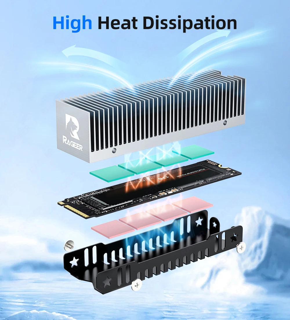 RAGEER M.2 SSD Cooler, Heavy Duty Aluminum Convection Heat Sink, NVME NGFF Cooler, Passive Heat Sink with 38 Fins - FrostBlade 1