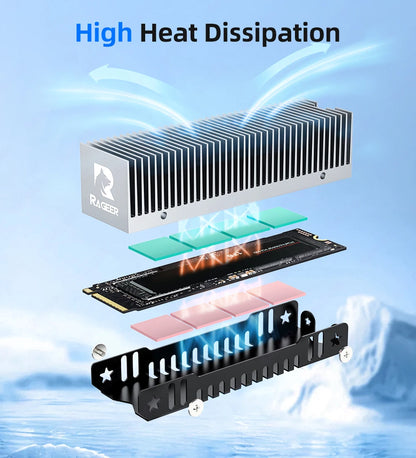 RAGEER M.2 SSD Cooler, Heavy Duty Aluminum Convection Heat Sink, NVME NGFF Cooler, Passive Heat Sink with 38 Fins - FrostBlade 1