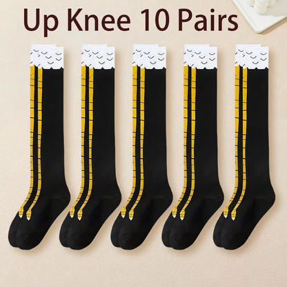 1/2/5/10 Pairs Women Knee High Socks Trendy Cartoon Funny Chicken Claw Socks Fitness Sport Casual Slim Leg Long Tube Socks Women