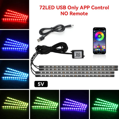 Car Interior Light Ambient Light with USB Cigarette Decorative Lamps RGB Car Footwell Light with Remote/Voice Control