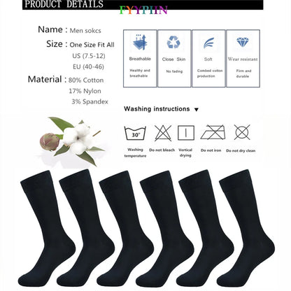 6 pairs Men's socks Black Cotton Dress Socks High quality Long Autumn and winter Sweat Resistant Anti-odor Calf Socks