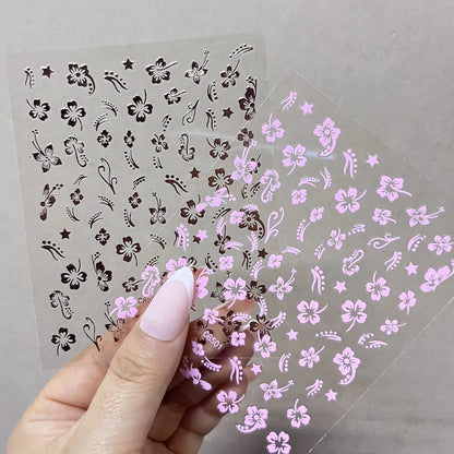 5D Hibiscus Flower Nail Embossed Sticker Lace Flower White Pink Petal Floral Self Adhesive Nail Art Slider DIY Elegant Romantic