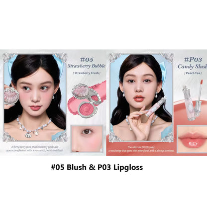 Flower Know Shells Jewel Makeup Set for Women - Eyeshadow Blush Lip Glaze Full Kit - Gift Set