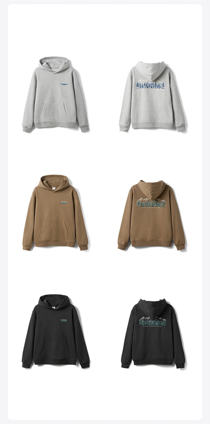 SIMWOOD 2026 Spring New Oversize Back Moutain Print Hoodies Men 340gsm Warm Brushed Lining Fabric Sweatshirts