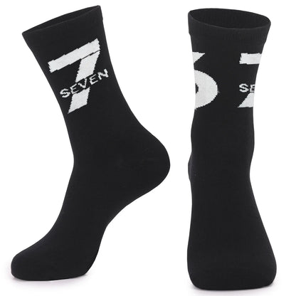 Cross Border New Arrival 67 Cartoon Number Socks Funny Letter Mens Mid Calf Socks