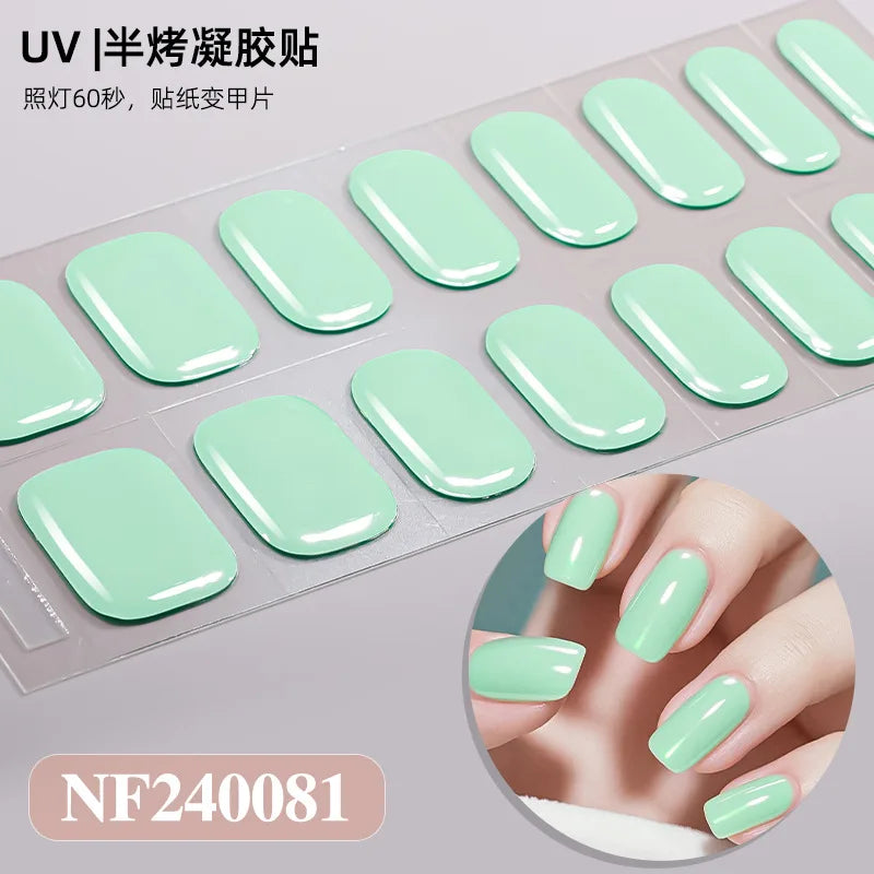 16/20/22Tips Semi-Cured Gel Nail Wraps Full Cover Manicure DIY Waterproof Long Lasting Gel Nail Stickers set for UV Lamp Need