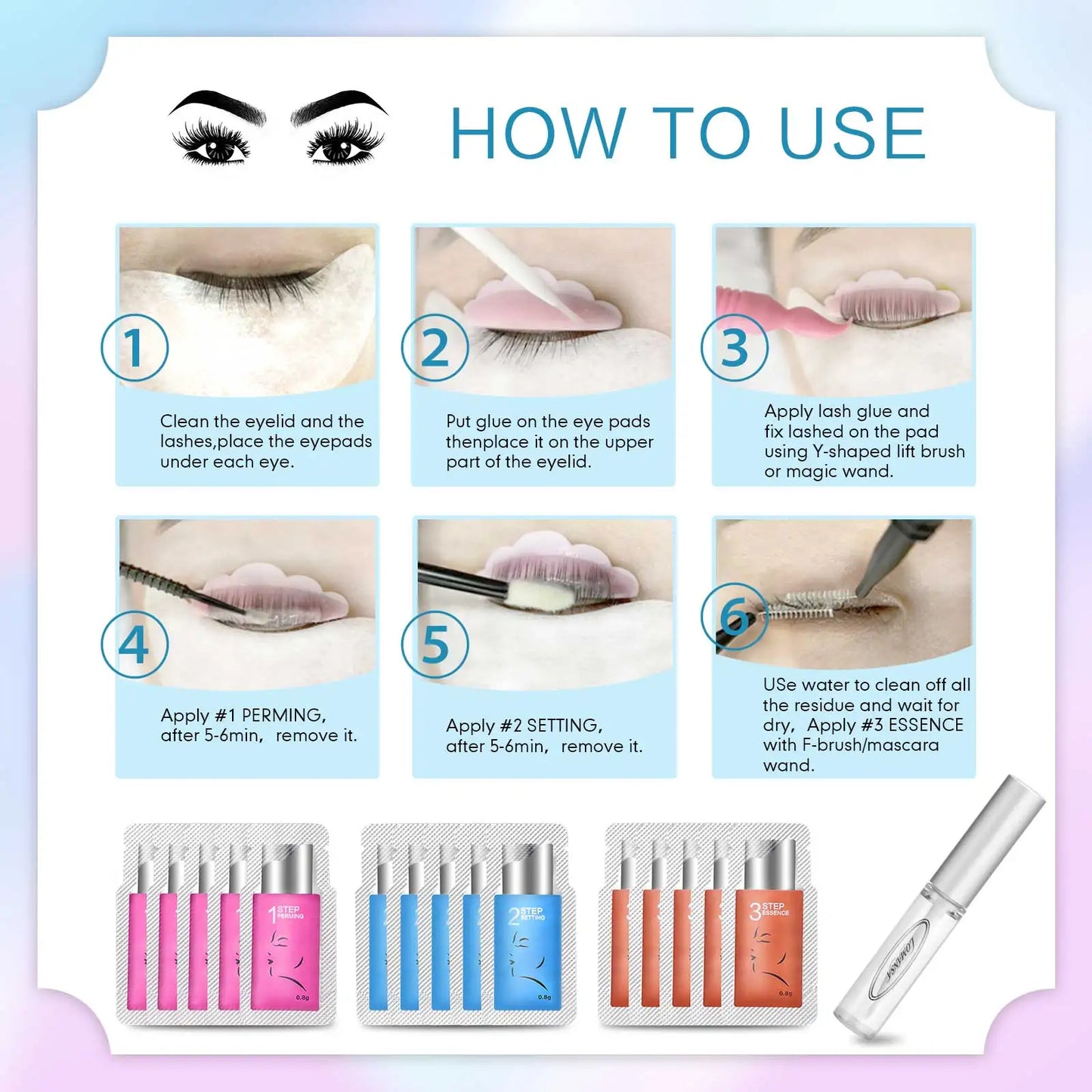 PERMANIA Korea 10 Pcs/Lot 5-8 Mins Lash Lift Eyelash Perm Kit Sachet Number #1#2#3 Setting Lotion Curling Perming Makeup Tool