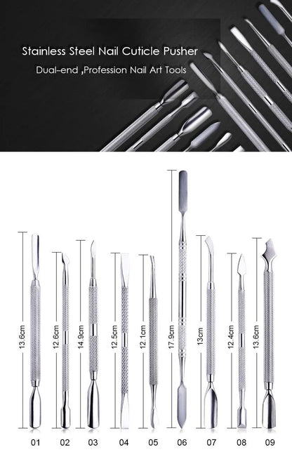 1pcs Double-ended Stainless Steel Cuticle Pusher Dead Skin Push Remover For Pedicure Manicure Nail Art Cleaner Care Tool