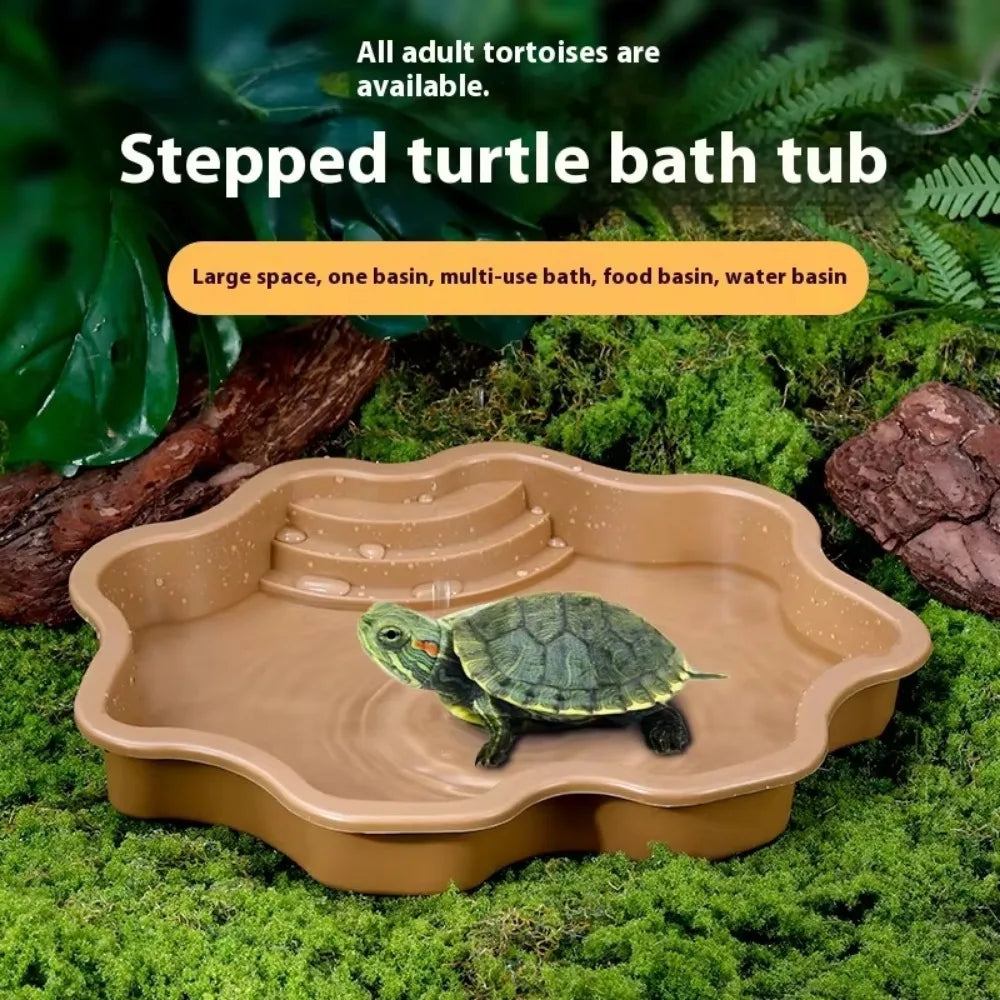 Turtle Bathing Pool, Reptile Feeding Dish Water Pot, Landscape Fish Tank Decoration,Turtle Bath Pool for Aquatic Climbing Pet