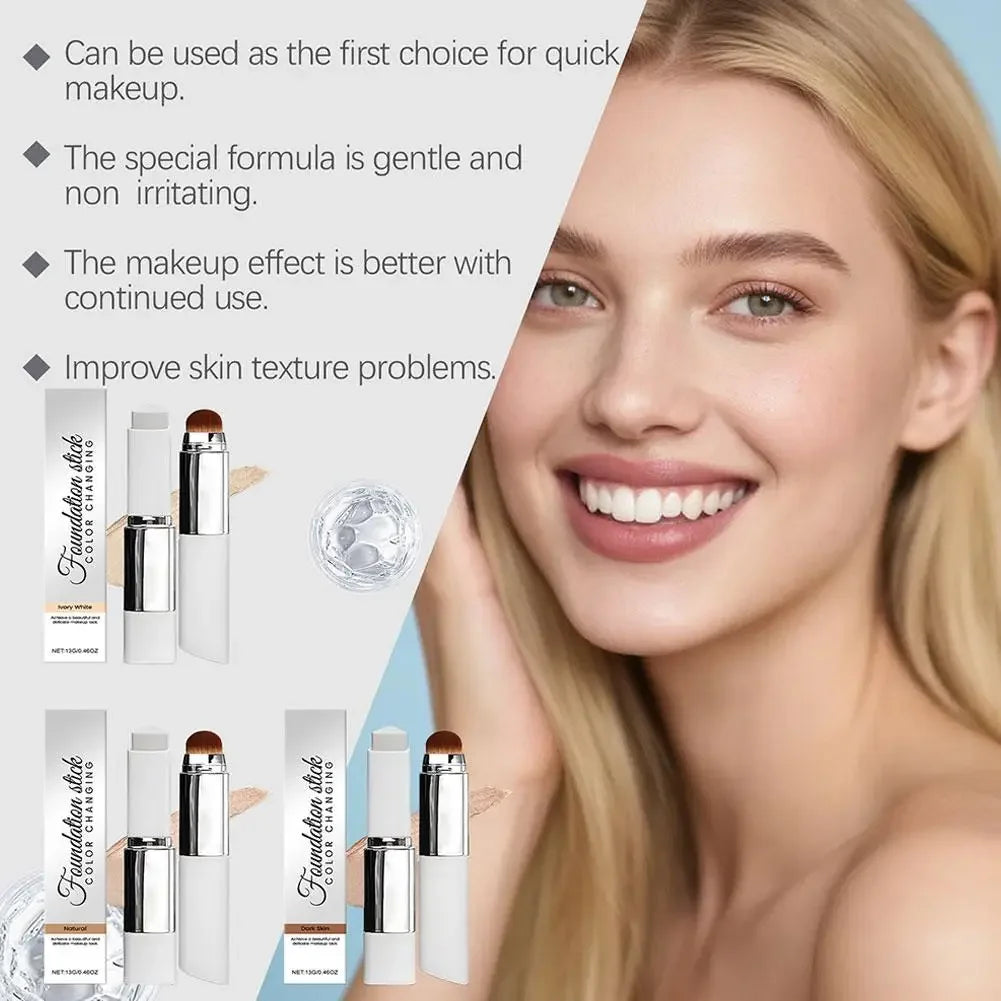 New 2-in-1 Color-Changing Foundation Stick Liquid Lightweight Moisturizing Brightening Foundation Color Changing For All Skin