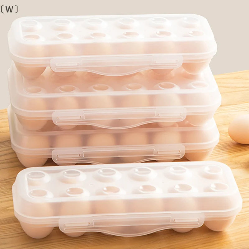 〔W〕1Pc 12/18 Grid Egg Storage Box With Lid Kitchen Refrigerator Egg Box Egg Drop Rack Household Fridge Egg Organizer Egg Tray