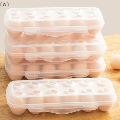 〔W〕1Pc 12/18 Grid Egg Storage Box With Lid Kitchen Refrigerator Egg Box Egg Drop Rack Household Fridge Egg Organizer Egg Tray