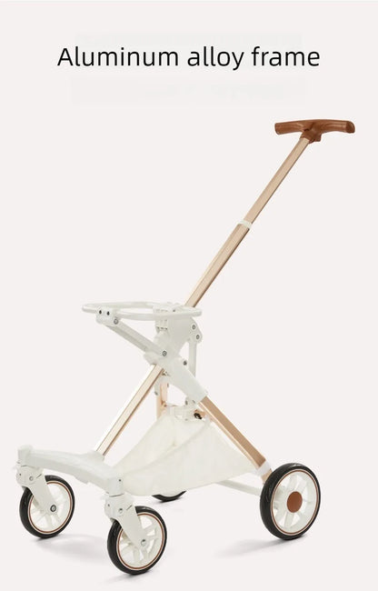 Foldable Dog Stroller Milk White PU Waterproof High Landscape Pet Stroller Outdoor Travel Pet Trolley Bearing Weight 15 KG