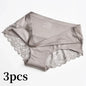 3pcs Lace Women's Panties French Seamless Underwear Female Ice Silk Briefs Solid Color Breathable Underpants Lingerie