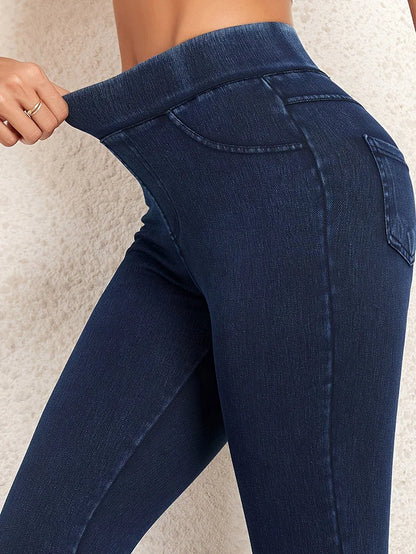 2025 New Fitness Imitation Jeans leggings Women High Waist Elastic Butt Lift Pocket Yoga Casual Leggings Slim Skinny Jeggings