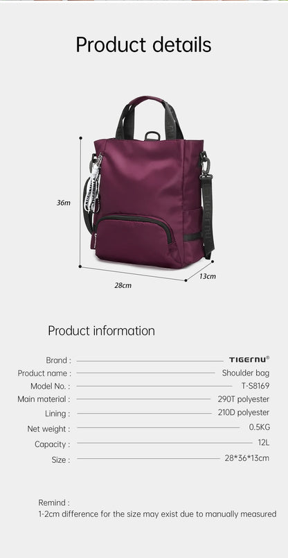 Tigernu New 3 In1 Tote Bag With Zipper For Women Casual School Backpacks Fashion Female Shoulder Bag Light Weight Girls Handbags
