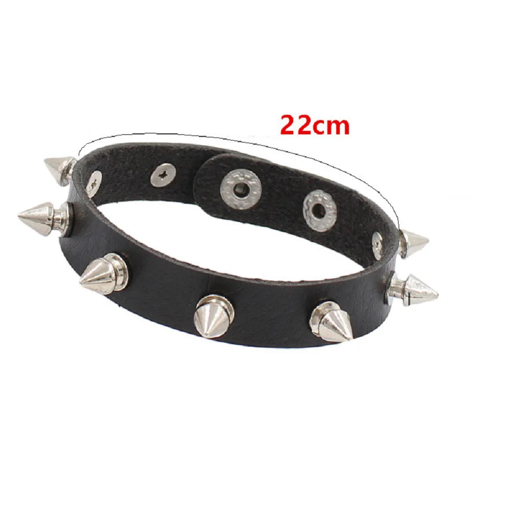 Gothic Punk Hip Hop Rock Spike Rivet Stud PU Leather Wristband Bracelet Bangle