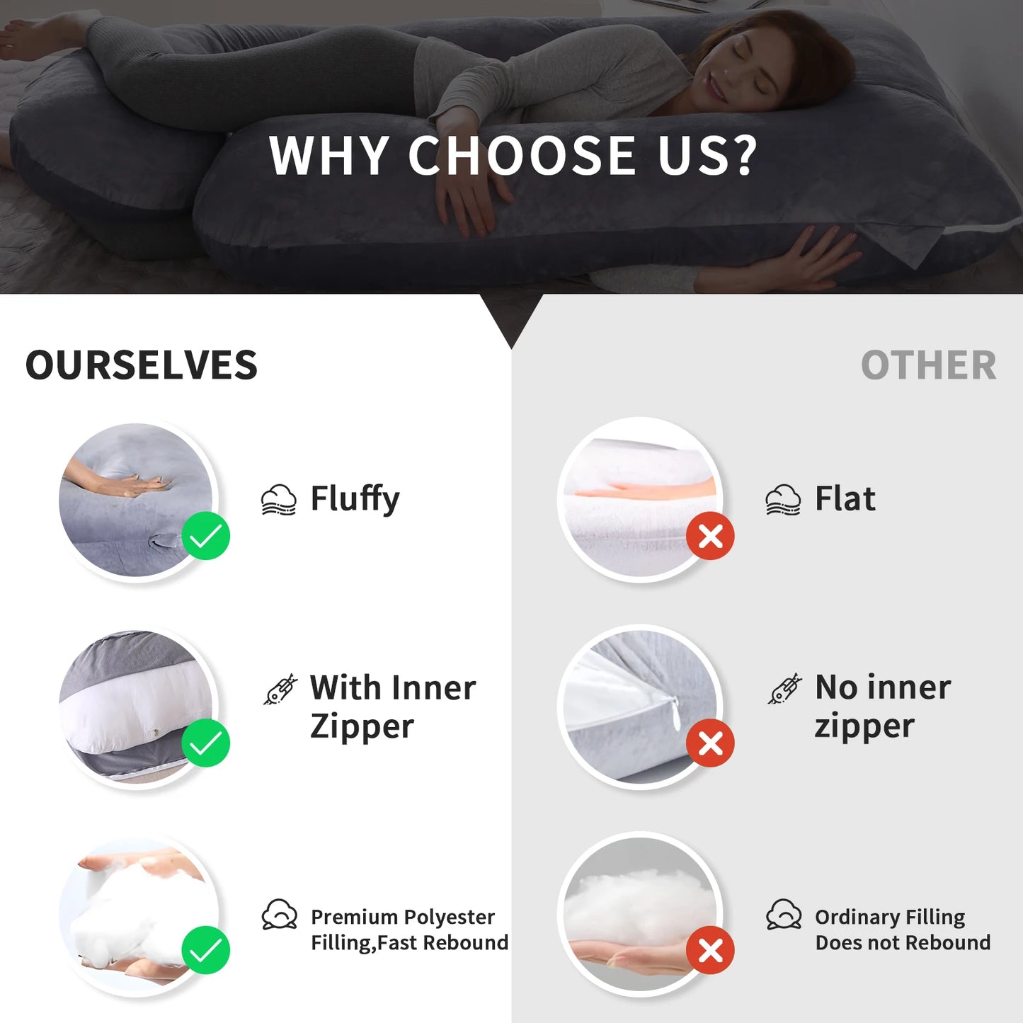 Pregnancy Pillow G Shaped Pregnancy Pillow with Removable Cover Full Body Pillow Support for Back, Hips, Legs, Belly (Dark Grey)