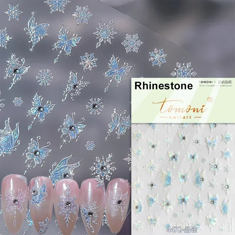 Jelly Butterfly 5D Nail Art Sticker Rhinestone Crystal Charming Shiny Insect Animals DIY Self Adhesive Decoration Manicure Decal