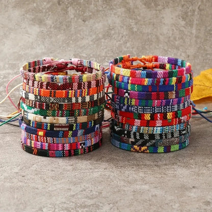 24pcs Bohemian 2 Style Woven Bracelets Set, Random Colorful Cloth Art Friendship Surf Bracelet For Men Women