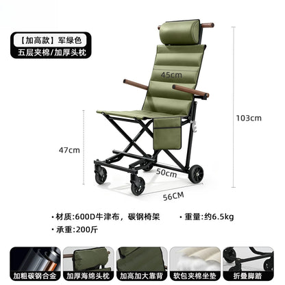 Portable Folding Travel Trolley for Elderly, Light‑Weight Recliner Cart, Multi‑Purpose Sit‑able for Car Trip & Outdoor Travel