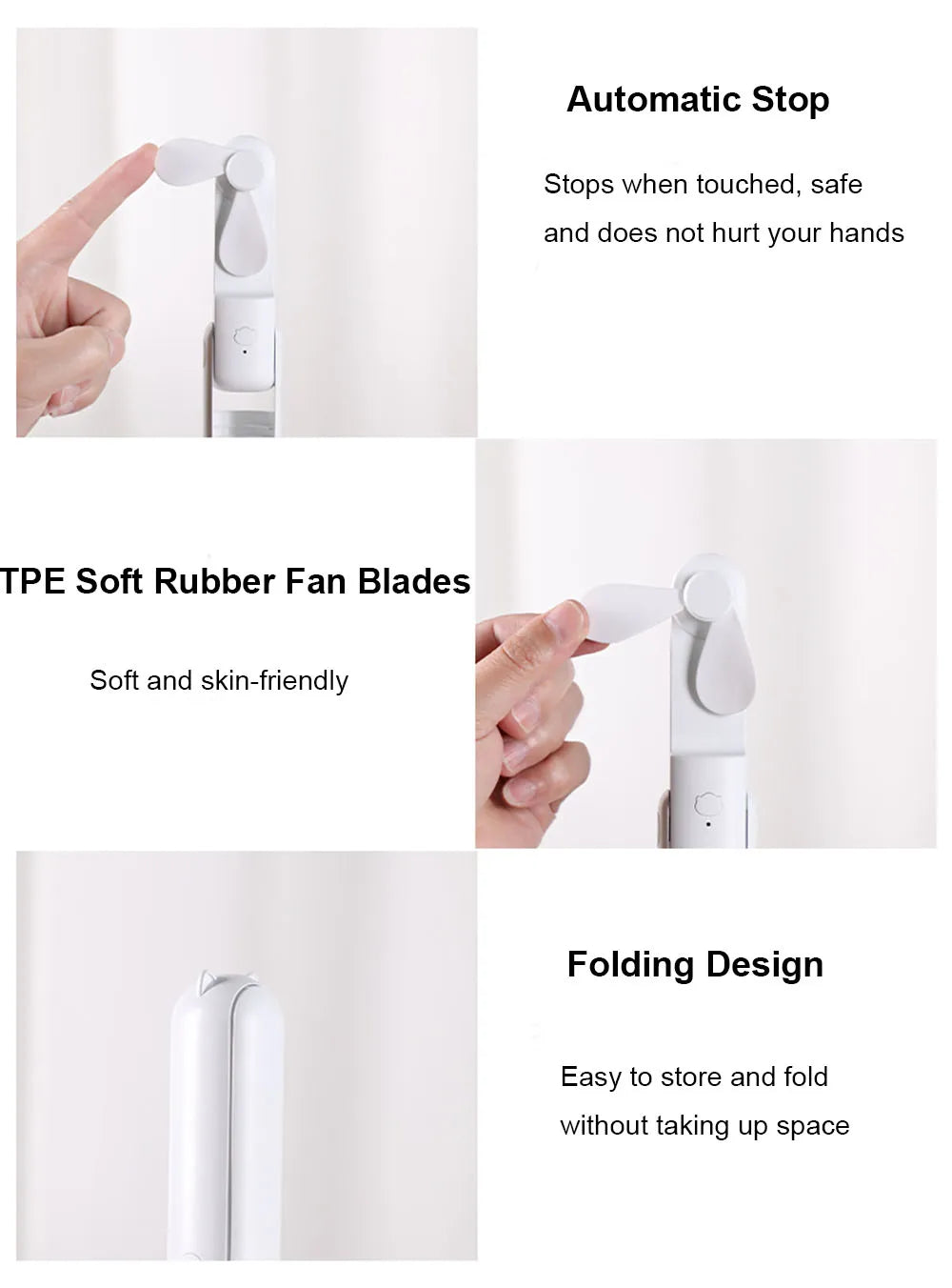 Portable Fan Super Mini Handheld Fan USB Rechargeable Fan Foldable Hand Held Small Pocket Fan with 2000mAh Power Bank 3 Gears