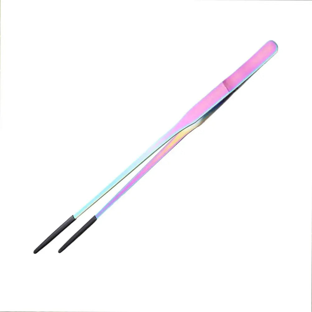 2PCS Stainless Steel Reptile Feeding Tongs with Rubber Tip Terrarium Tank Supplies Straight and Curved Tweezers Accessories