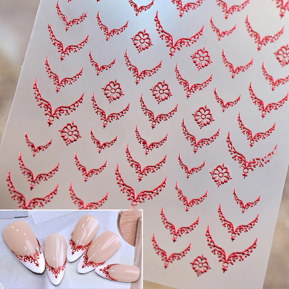5D Embossed Emerald Gemstones Nail Art Stickers Luxury Golden Frame Baroque Flower Nail Decals Green Rhinestones Nail Supplies