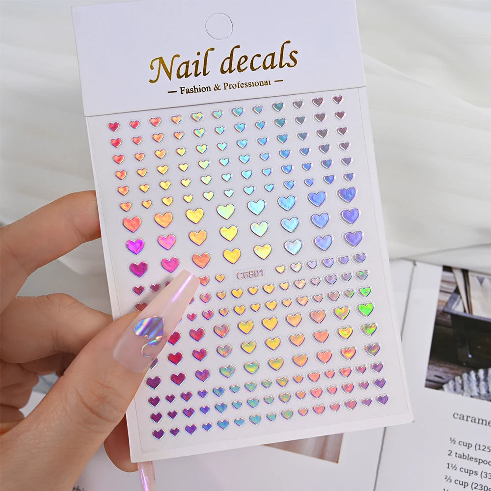 3D Valentine's Day Love Heart Nail Art Sticker Red White Cross Stars Self-Adhesive Nail Decals 8*10cm Kawaii Heart Nail Sticker