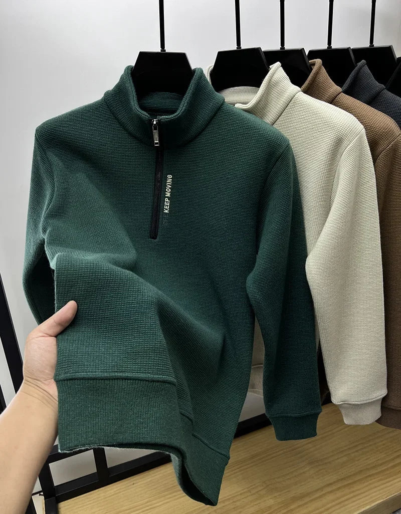 Men's Knitwear Solid Color Chunky Half Zipper Thickening Sweater Warm Sweater Fashion Luxury Men's Clothing Turtleneck Sweater
