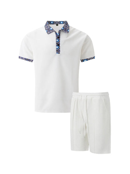 2026 Men Europe and the United States new summer Waffle solid color zip-up lapel short-sleeve suit shorts two sets