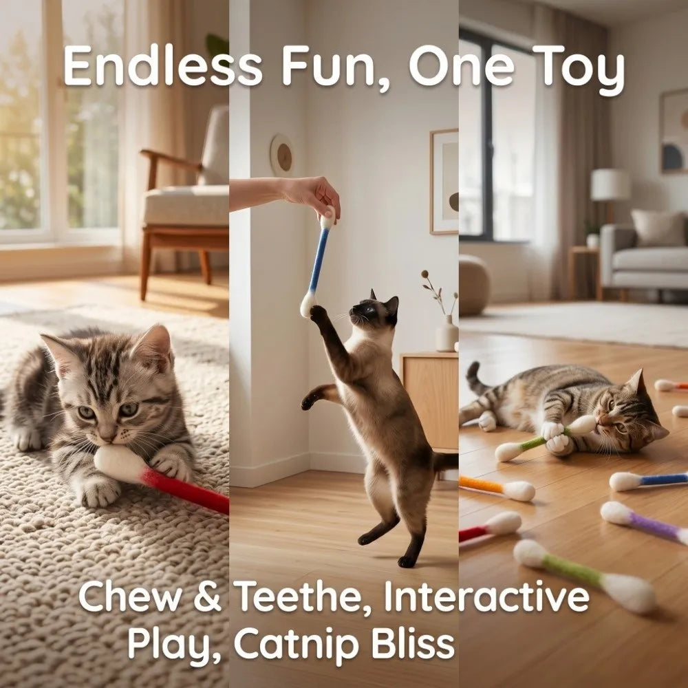 6Pcs Oversized Cotton Swab Cat Toy Anti-Boredom Durable Kitten Chew Toy Soft Texture Lightweight Cat Teething Chew Toy