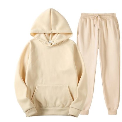 Men's Autumn and Winter New Solid Color Hoodie+pants Two-piece Set Fashionable Casual Sports Set Size S-3XL Men's Tracksuit