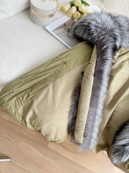 2024 Winter Women Warm Coat Oversized Real Fox Fur Collar Thick Luxury Outerwear New Fashion 90% Goose Down Jacket