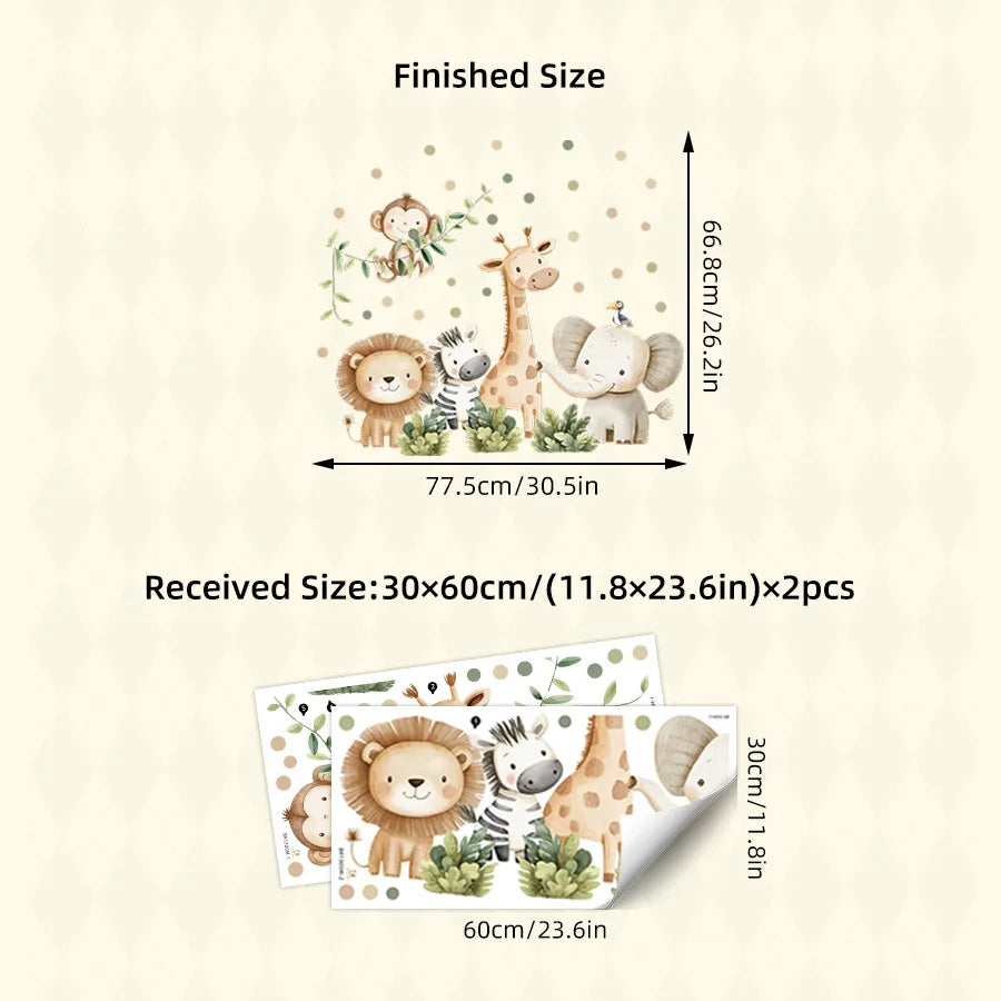 Cute Forest Animals Wall Stickers for Kids Rooms Children Boys Girls Baby Room Decoration Nursery Wallpaper Vinyl Elephant Lion