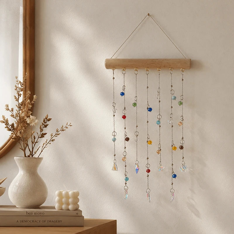 Crystal Suncatcher Stained Glass Crystal Lighting Pendant Chain Hanging Window Wind Chimes Rainbow Maker Home Garden Decoration
