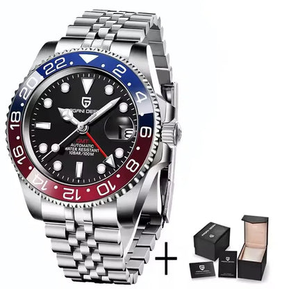PAGANI DESIGN 2026 40MM Luxury Men GMT Automatic Machinery Watch Ceramic Bezel Jubilee Strap Sapphire Waterproof Watches for men