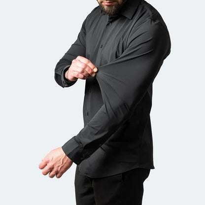 Men's long-sleeved shirt made of elastic fabric, wash-and-wear wrinkle-resistant business casual, silky smooth, pure color shirt